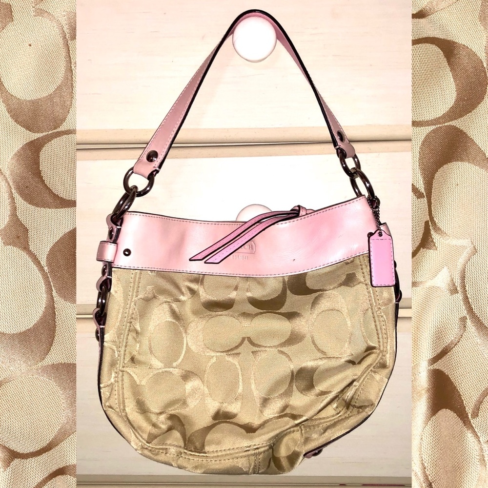 COACH Pink Leather Signature Shoulder Purse
